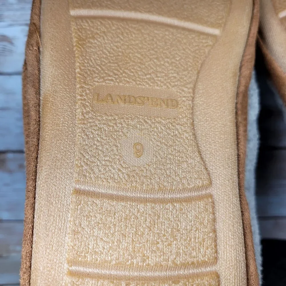 Lands' End Womens Size 9 Grey Sherpa Fleece Ballet House Slippers Lined Cozy_13